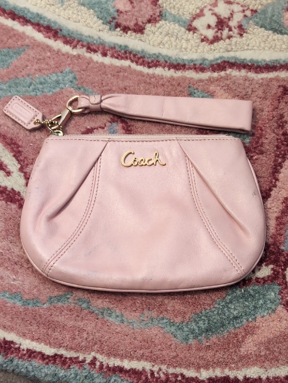 Coach Blush Pink Leather Wristlet with Gold Hardware